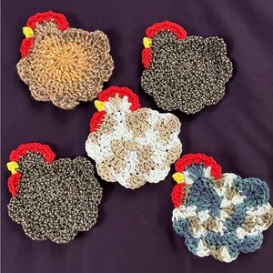 Crocheted Chicken Drink Coasters